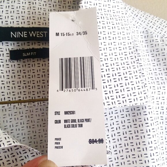 Nine West Men's Long Sleeve Dress Shirt M - Slim Fit White with Black Design NWT - Picture 16 of 16